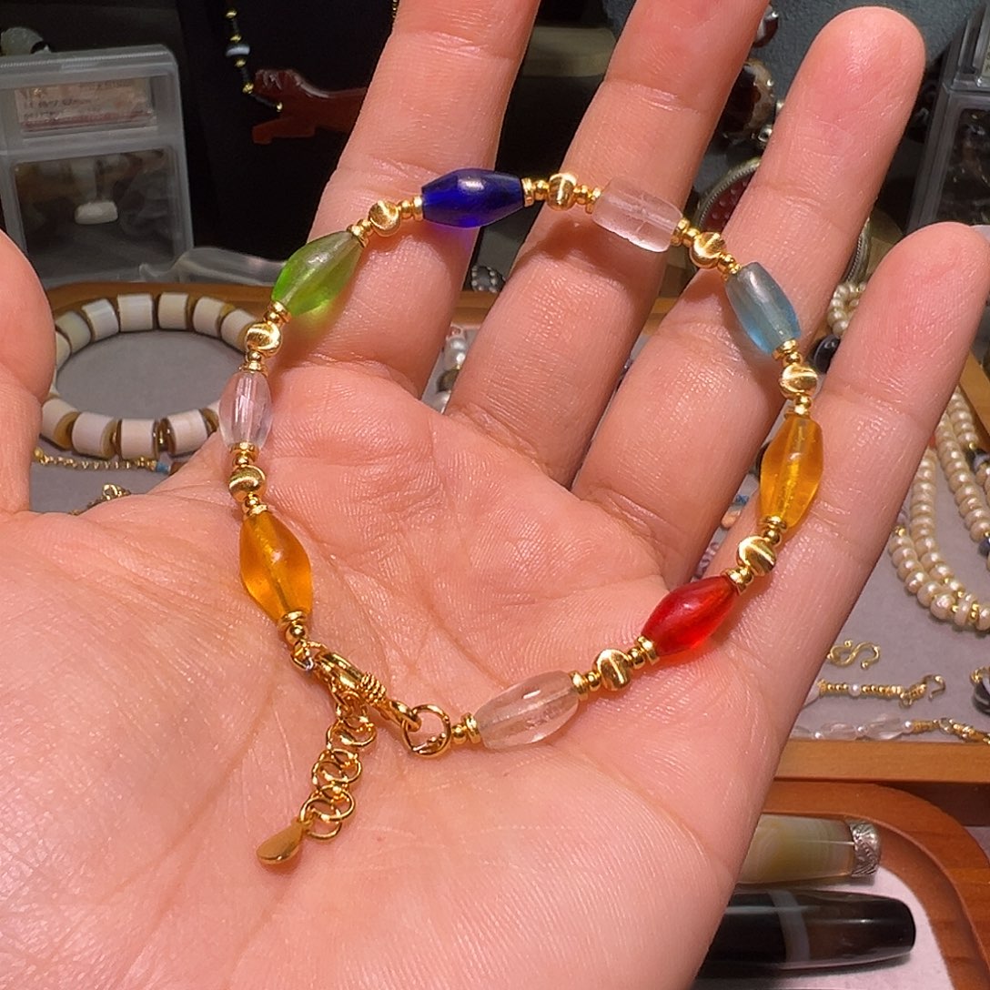 DIY琉璃海丝手串老白水