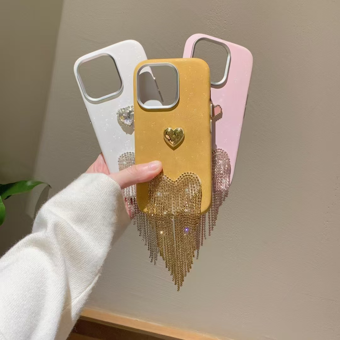 ins简约清新爱心款流苏适用iPhone16promax手机壳苹果15女14/13