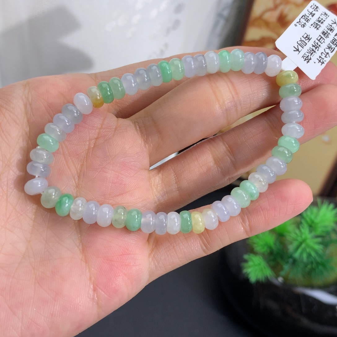 翡翠未镶嵌手串卡6胶润多宝算盘手串