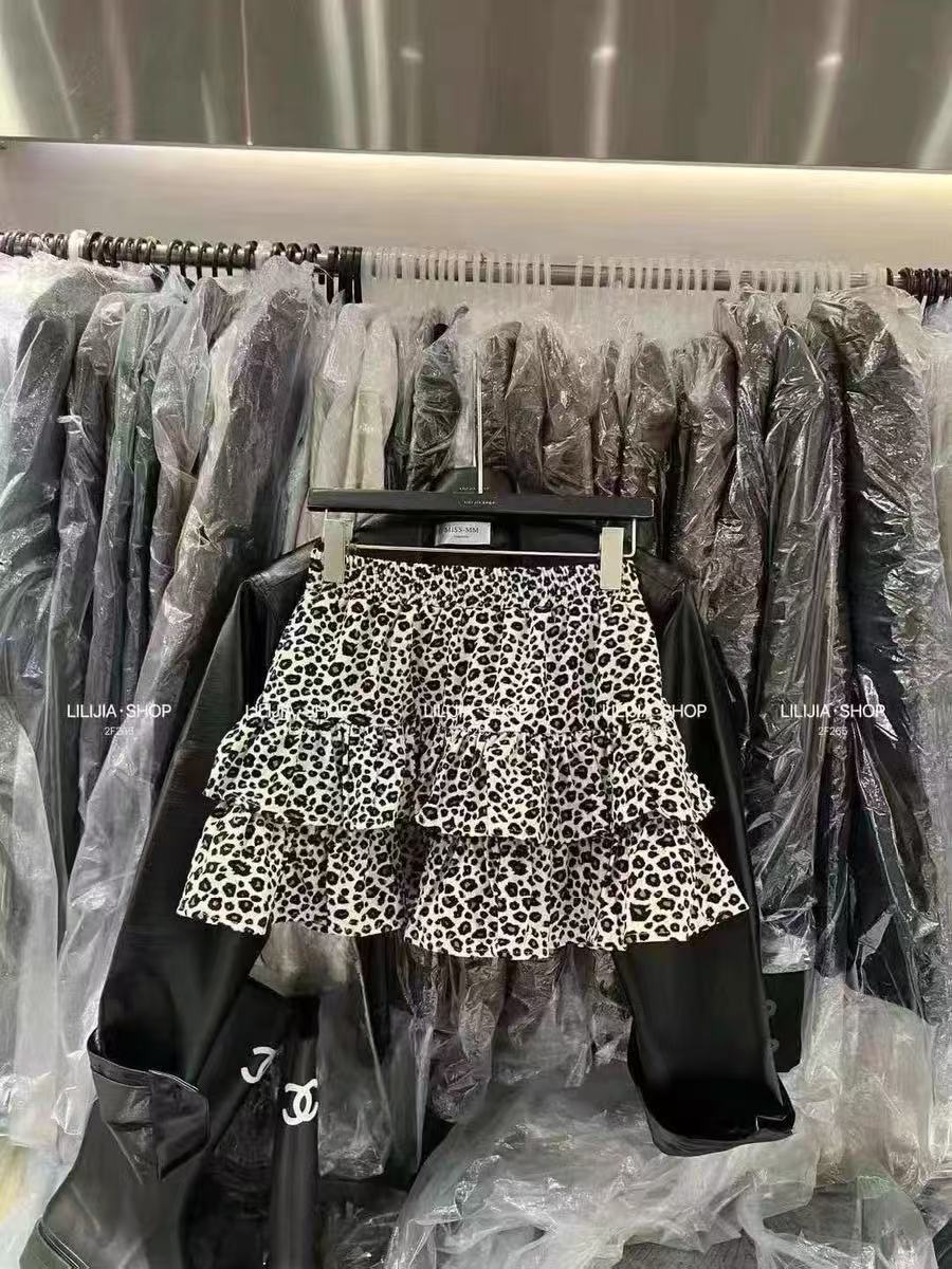 悠悠 设计感高腰豹纹蓬蓬百搭时尚百褶半身裙女