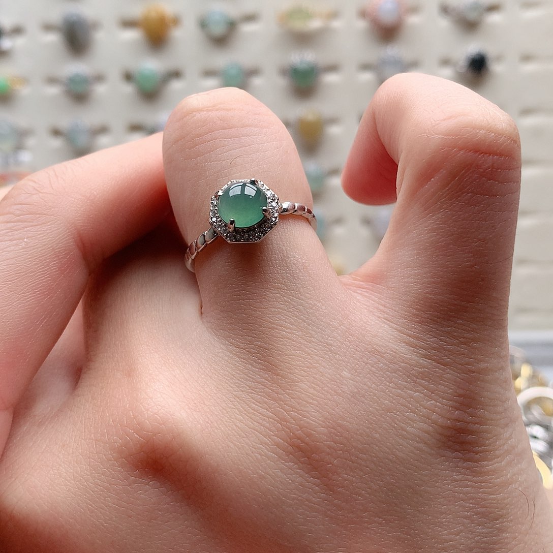 翡翠戒指银S925镶嵌0031