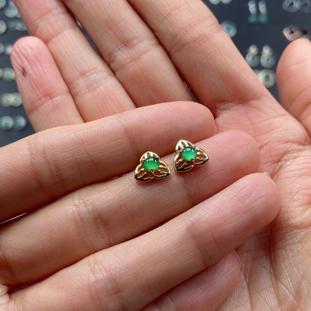 翡翠耳饰银S925镶嵌翡翠首饰