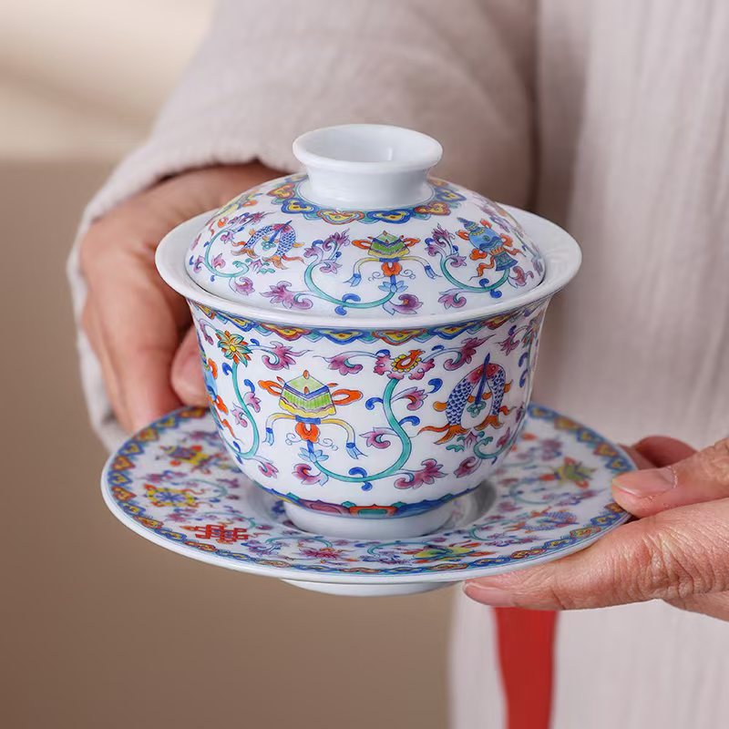 春意 羊脂玉瓷缠枝莲三才盖碗-5278（直播专享）