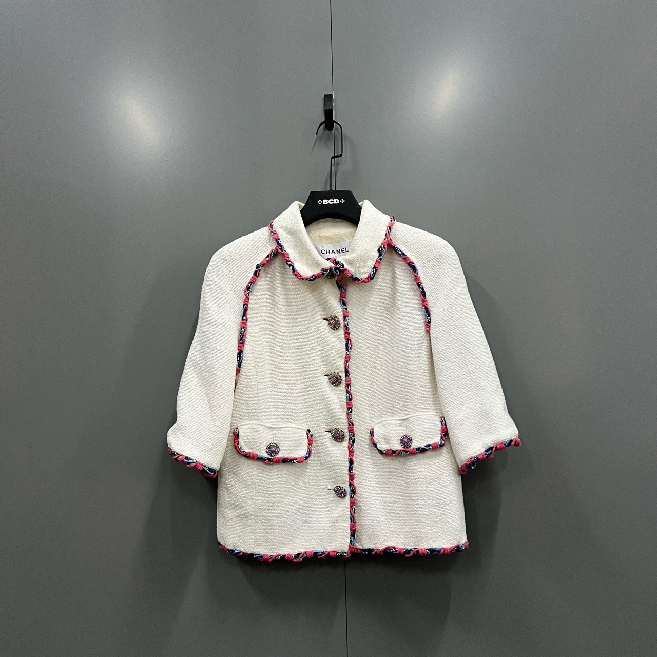 95新 Chanel/香奈儿 （原）15c彩色滚边宝石扣外套 44码/fg203669