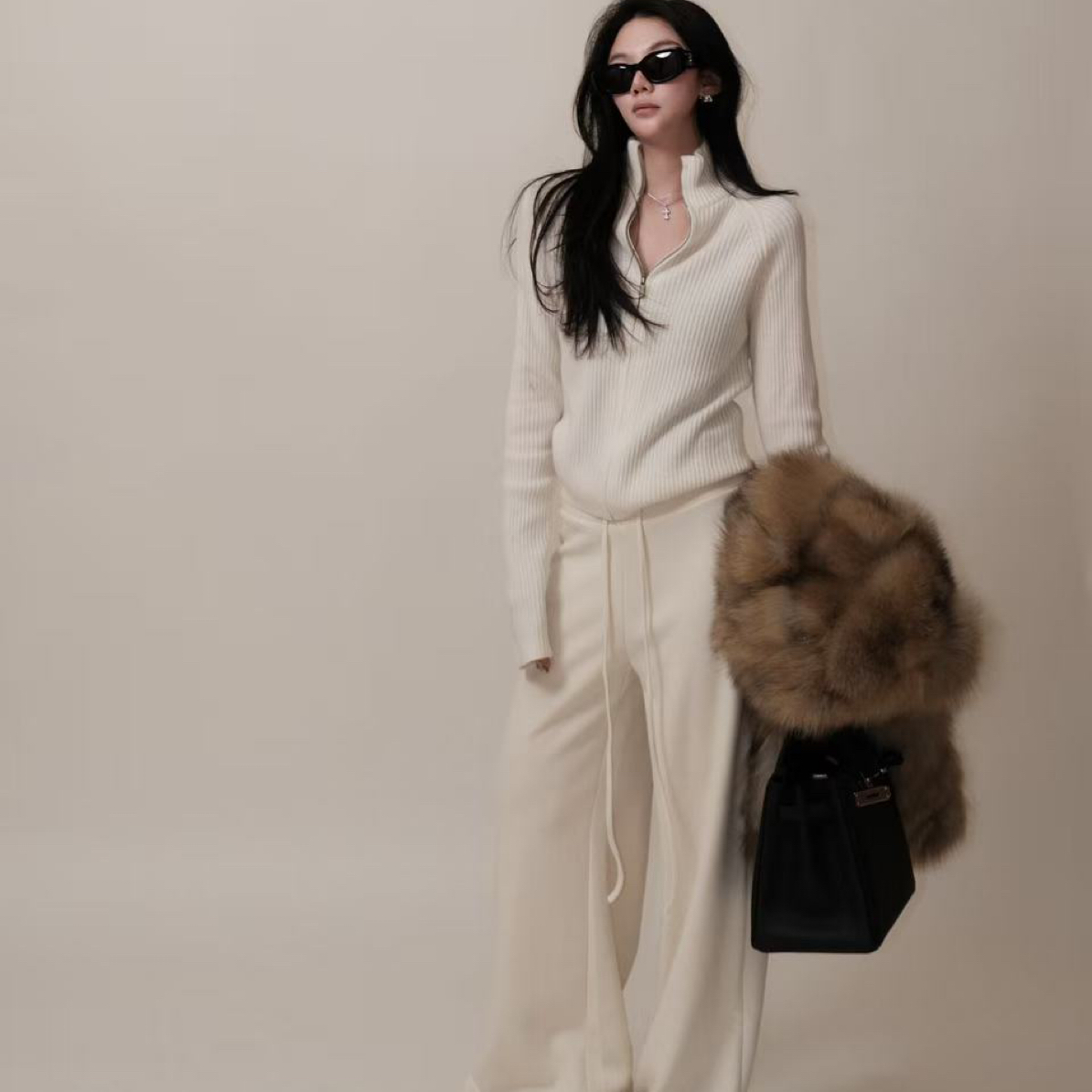 FUYUE赴约  高级白 "理想裤"百搭裤型遮肉显瘦加绒秋冬松弛长裤