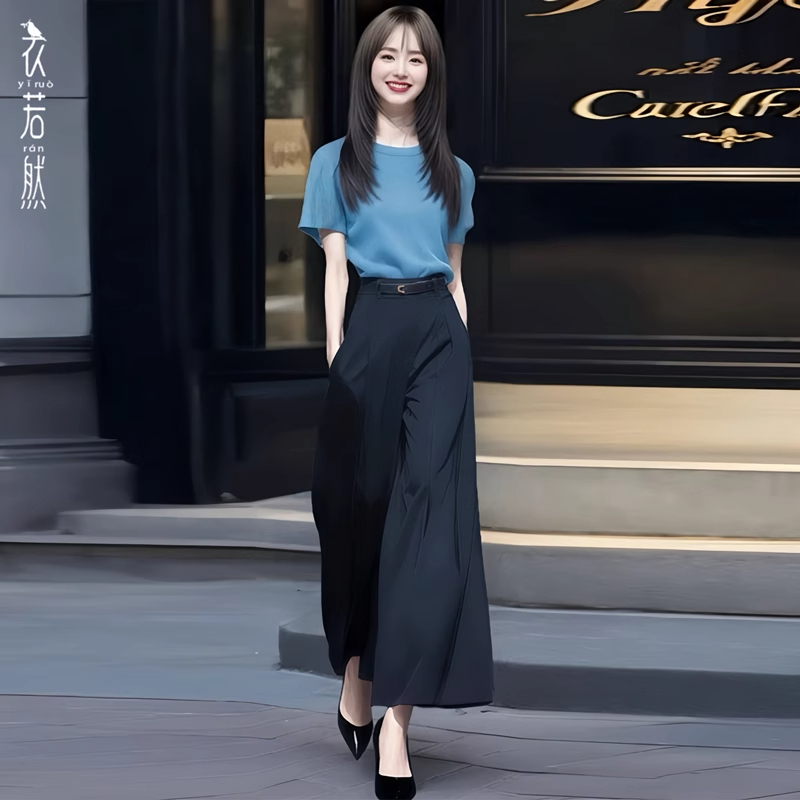 拉夏贝尔夏季时尚显瘦套装轻熟洋气女神气质夏季开叉休闲不规则