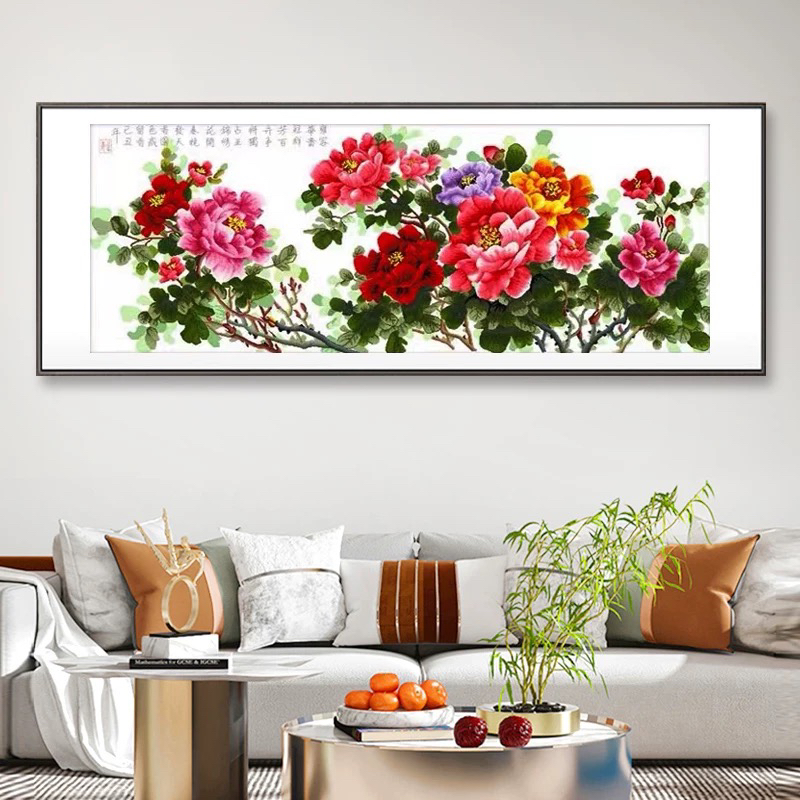 1.9中格纯手工绣好的十字绣成品66457国色神韵紫牡丹装饰画