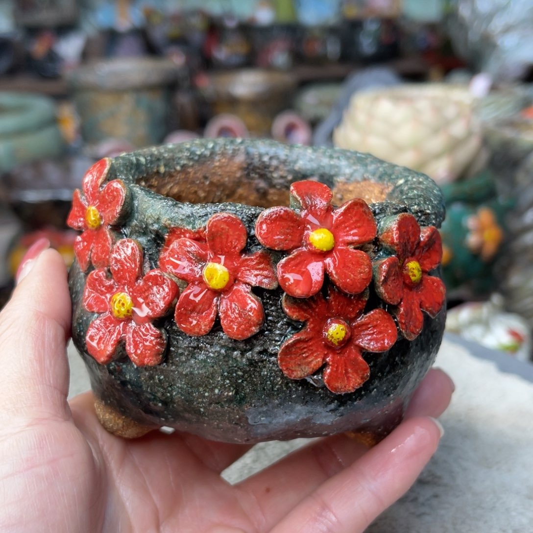 红陶粗砂陶手工花盆