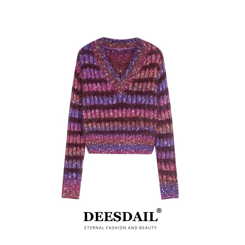 Deesdail冬季长袖紫色慵懒毛衣显瘦百搭知性针织衫女A188