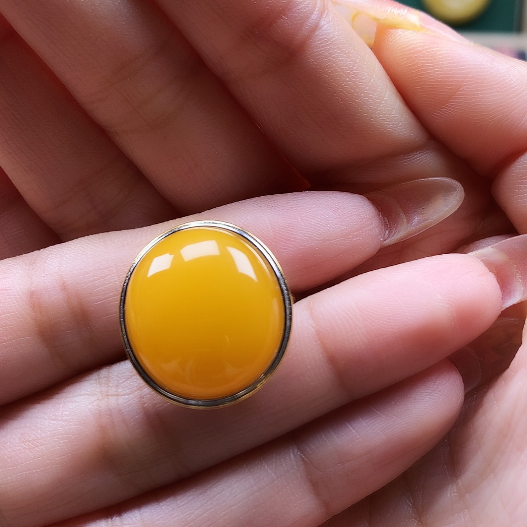 蜜蜡戒指银S925镶嵌戒指