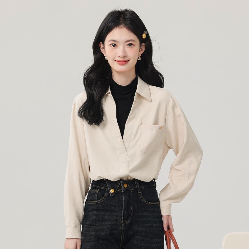 （小铃铛）TU21766法式复古半高领假两件衬衫女设计感小众长袖上衣