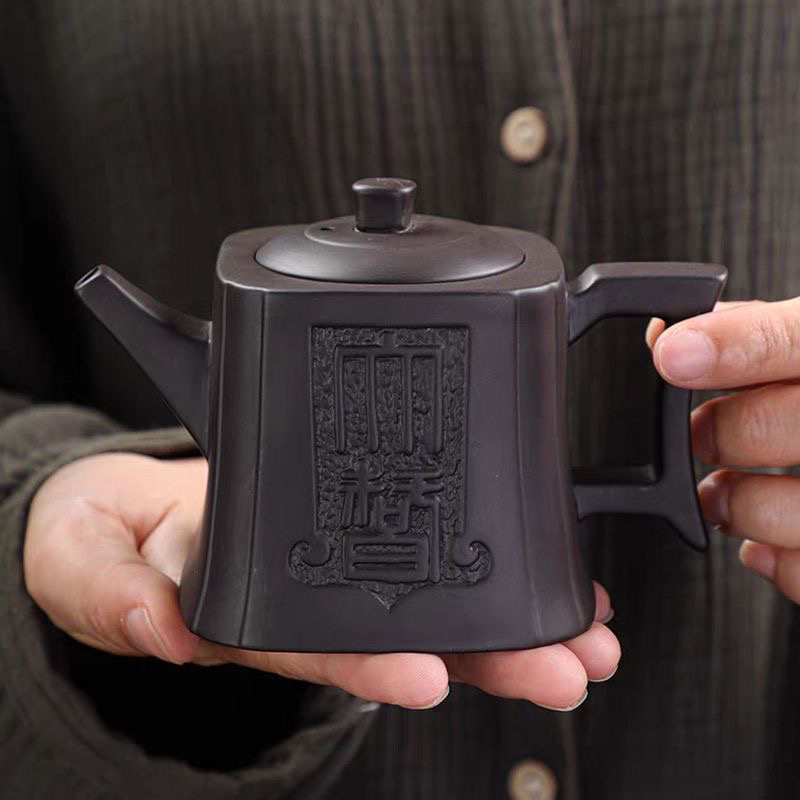 四方紫砂壶纯半手工方形器方壶紫泥壶泡茶壶西施汉瓦石瓢茶壶套装