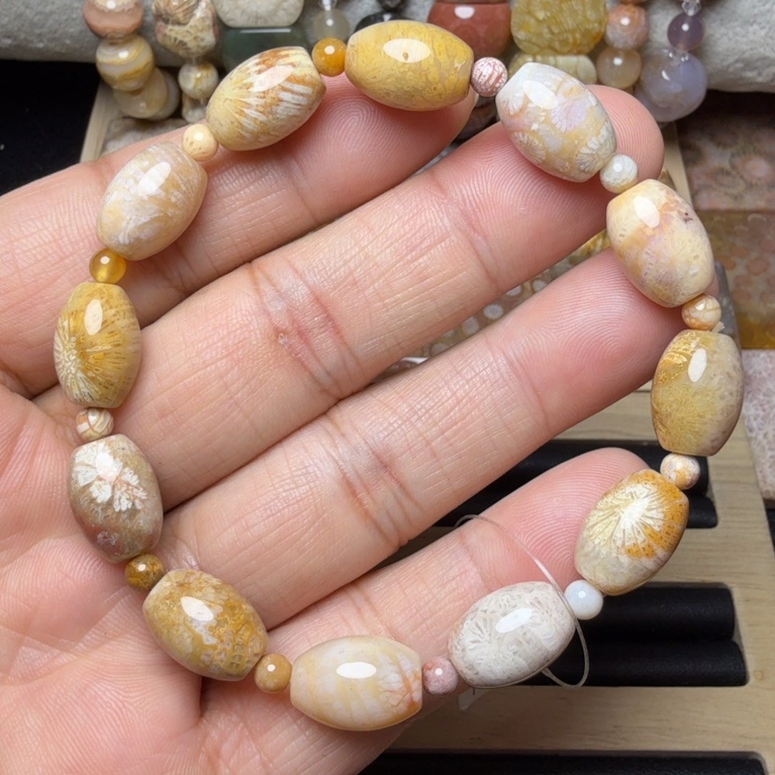 硅化玉未镶嵌纯天然色有机玉石保真色转运珠手链