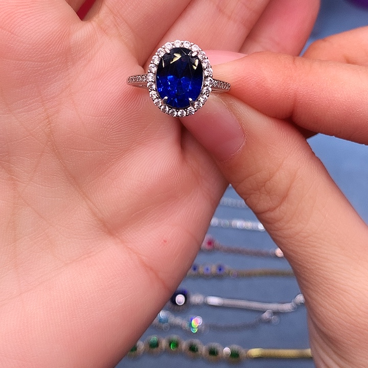 蓝宝石戒指银S925镶嵌