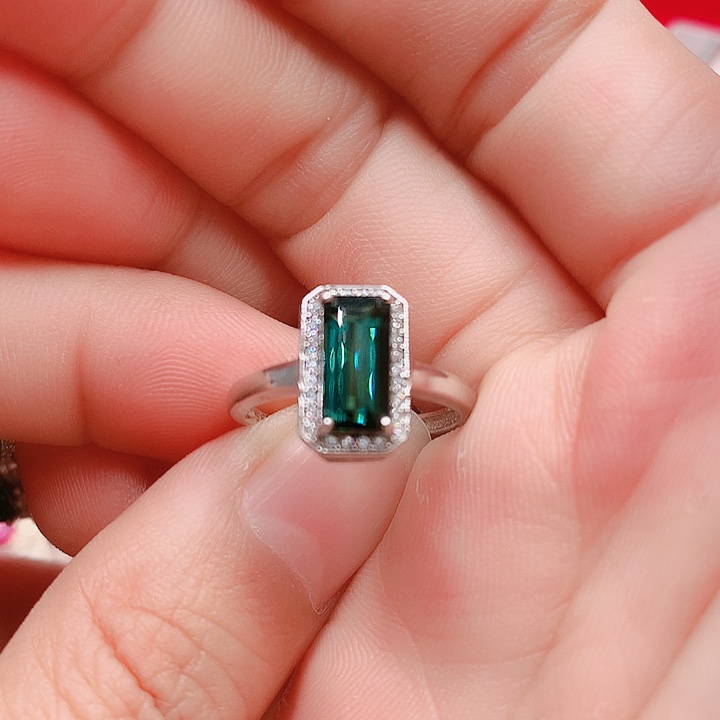 碧玺戒指银S925镶嵌5✖️10