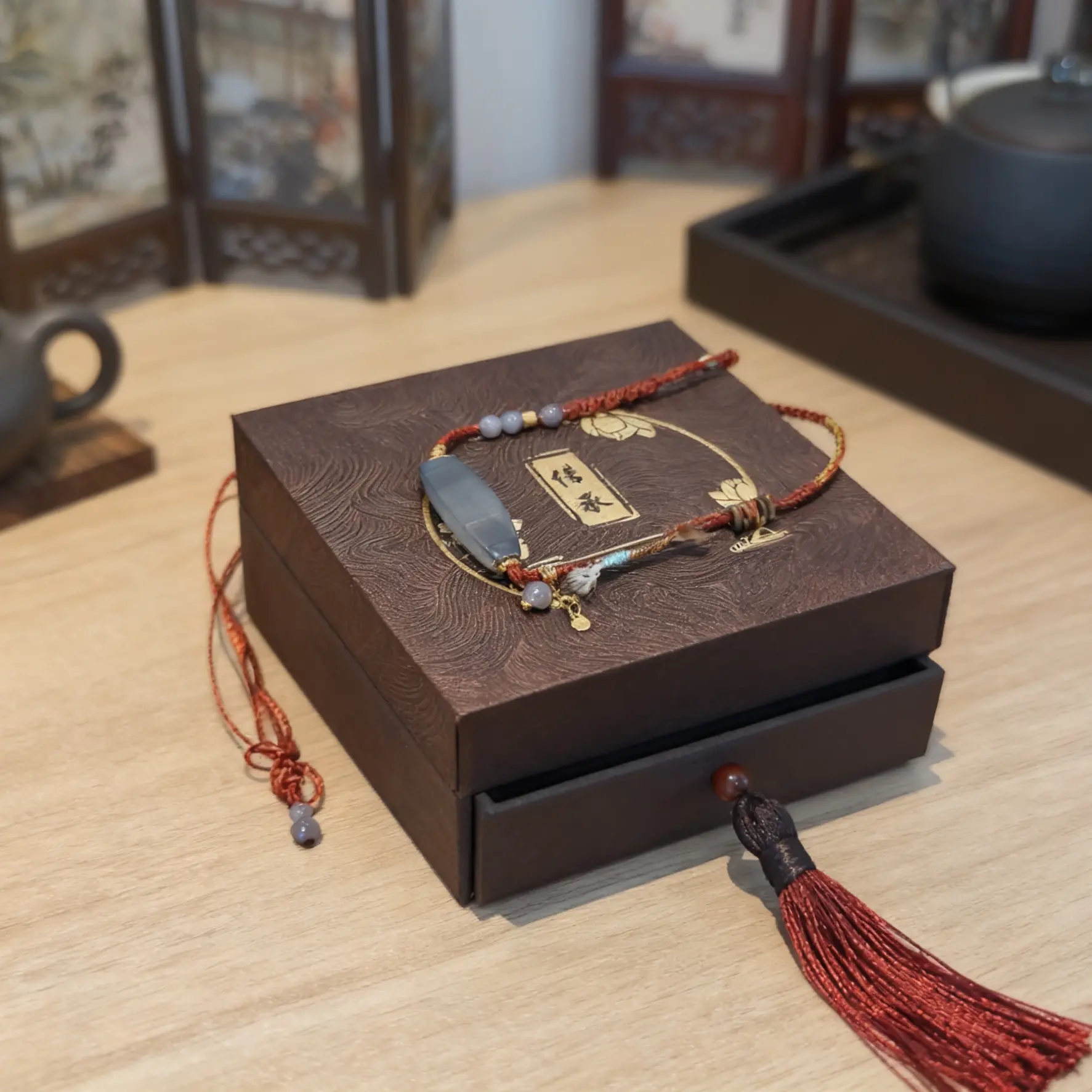 烟紫手工编织绳项链多圈手串文玩新中式国风