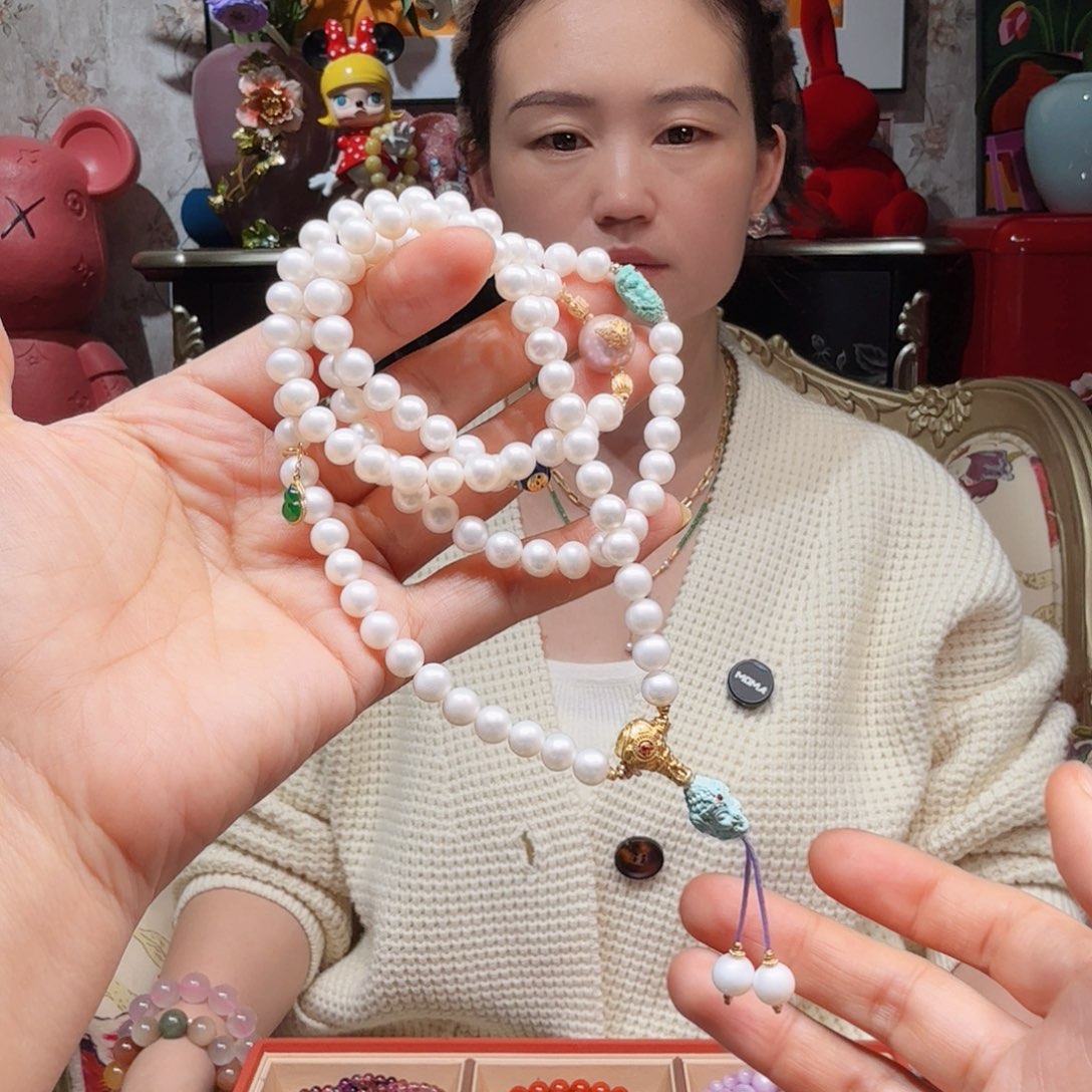 淡水珍珠项链18K金镶嵌项链