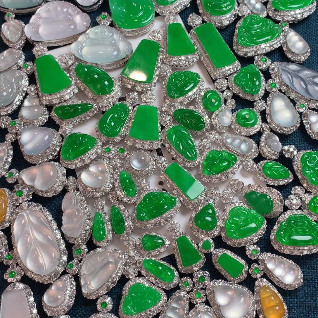 翡翠颈饰18K金镶嵌直播链接勿拍