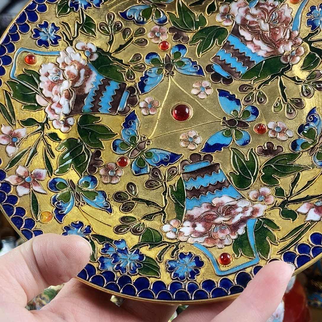 人***路铜景泰蓝盘子一个老货