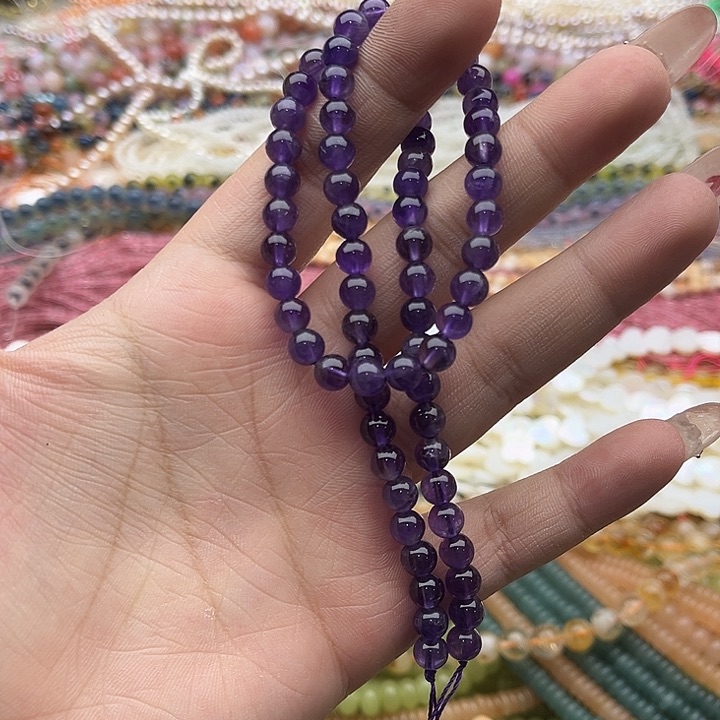 玛瑙/玉髓珠宝半成品未镶嵌一条6mm左右紫晶珠