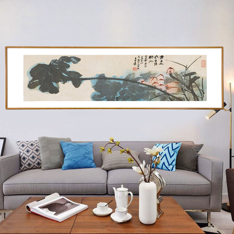 《大千荷花》沙发背景床头画茶室装饰画