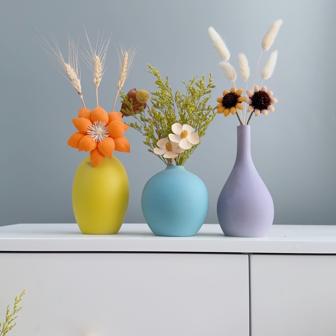 摆件陶瓷花瓶摆件含花总高约20-30cm