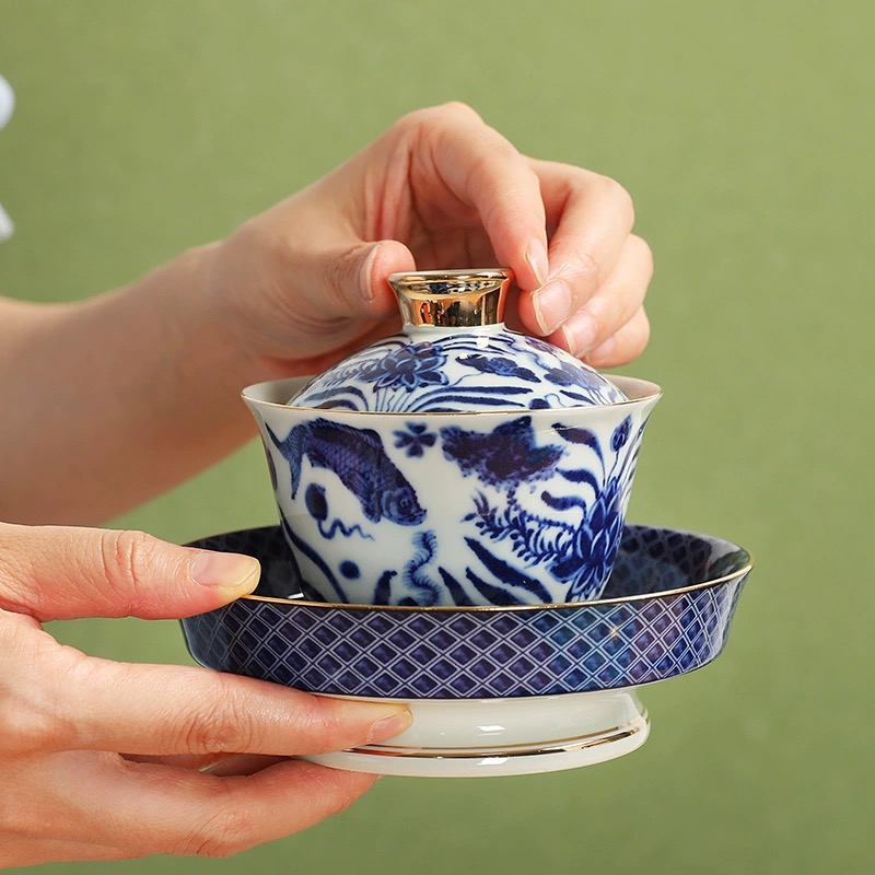 鱼藻纹融香盖碗（带礼盒）4370直播专享