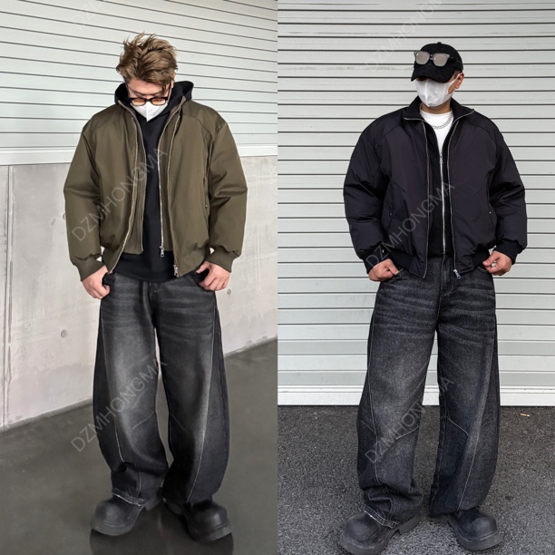 DAZHONGMA【假两件棉服】双拉链翻领厚款棉衣冬季拼接宽松加厚棉服