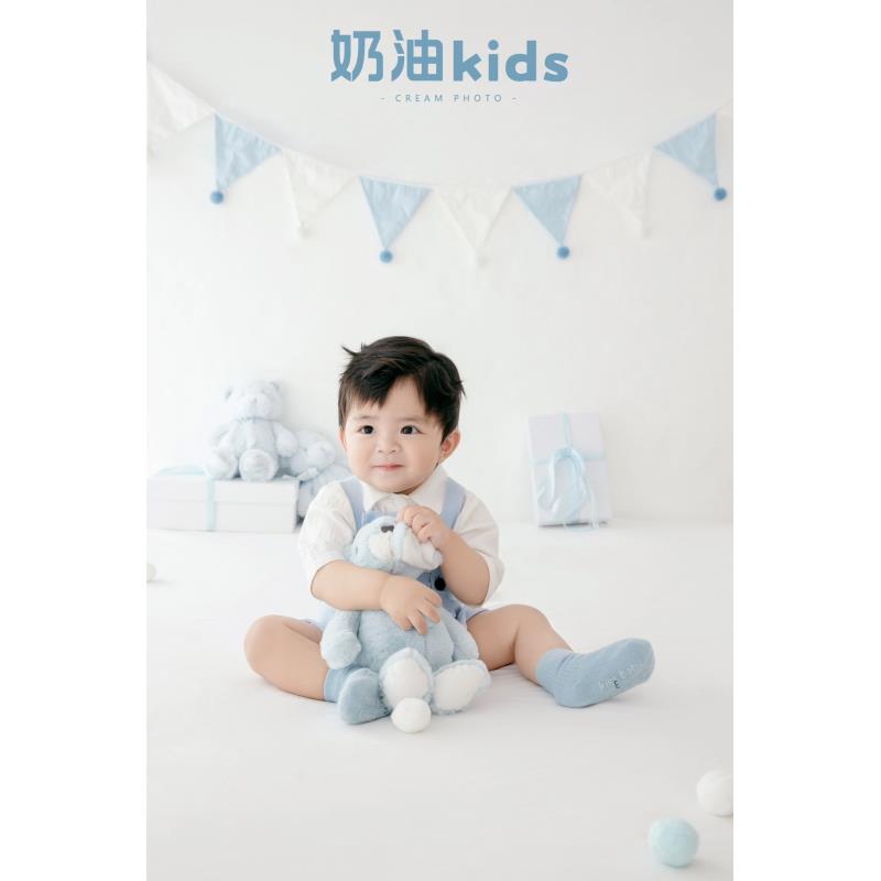蓝色生日主题男宝宝摄影服装道具宝宝周岁照影楼儿童摄影