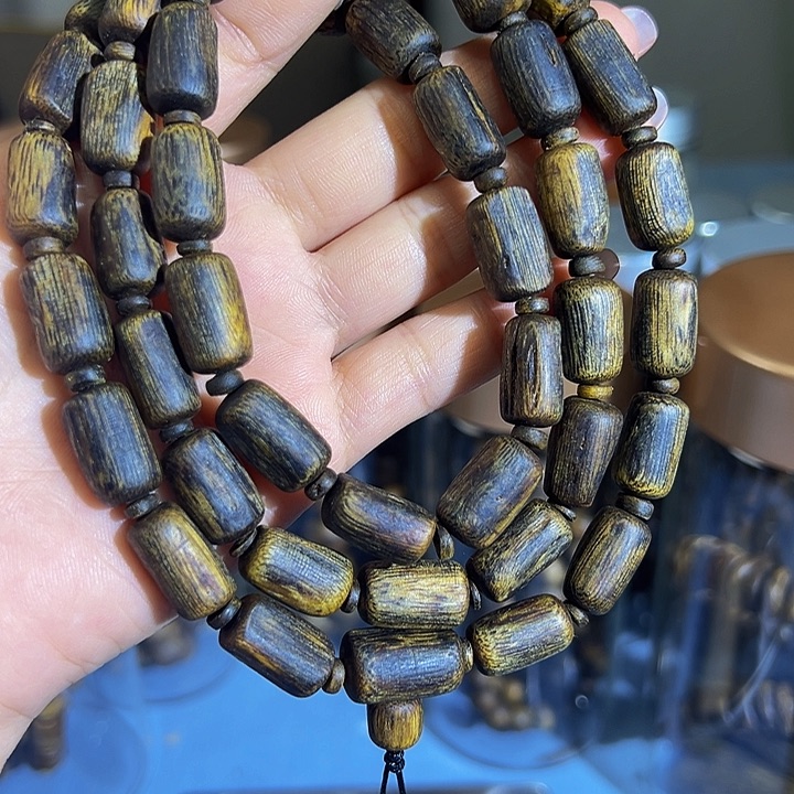 沉香手串刘*庆沉水老料树心油多圈绿棋0954