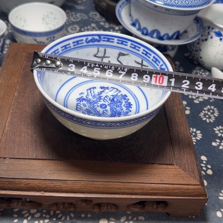 陶青花玲珑4.5寸小饭碗， 小饭碗