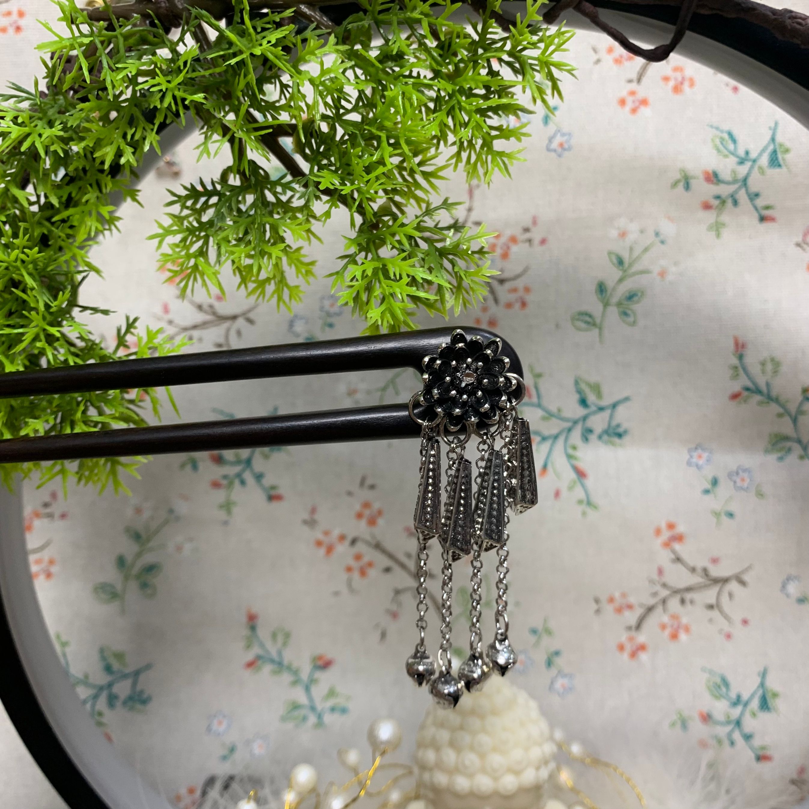 13公分黑莲花紫光黑檀复古设计中国风发簪头饰簪发