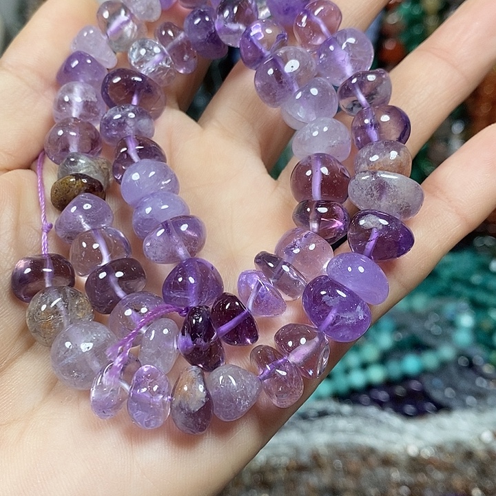 玛瑙/玉髓未镶嵌珠宝半成品天然紫水晶糖豆一条