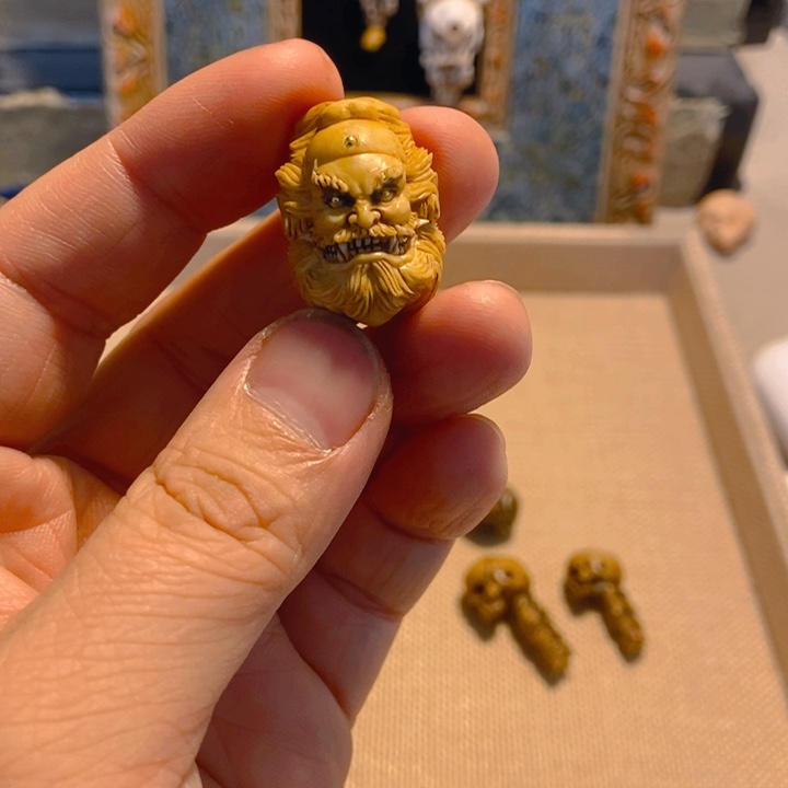 鹿骨其他鹿角雕刻钟馗古法做色默认三通孔其他孔道备注