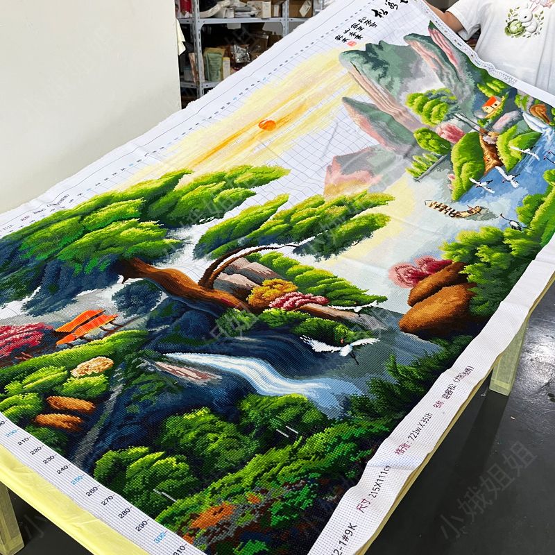 迎客松十字绣成品不带框纯手工出售已绣好2024新款客厅高端山水画