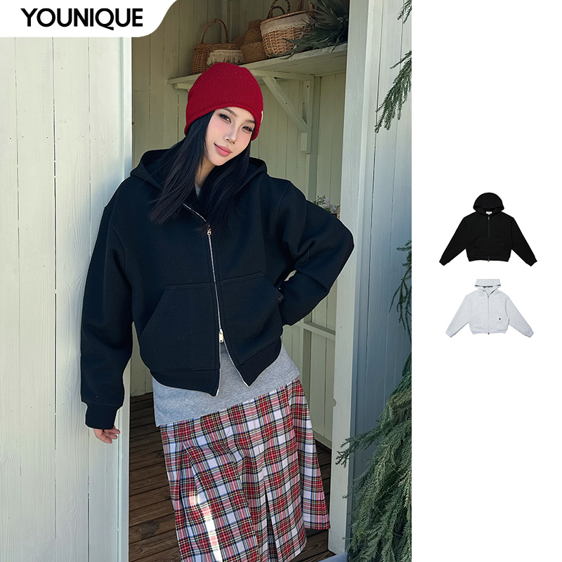 【M1DNOTE】新品25秋冬加绒连帽短卫衣女