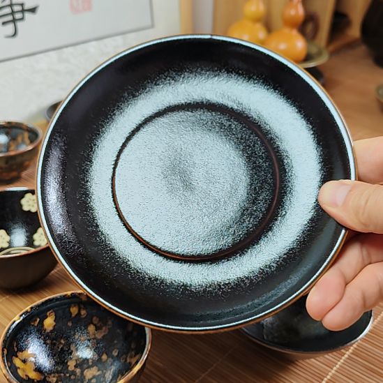 吉州窑原矿手工柴窑柴烧黑色釉壶承