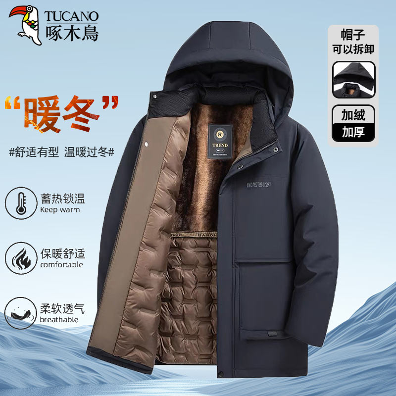 啄木鸟2025冬季爆款棉服连帽可拆卸棉衣外套中老年爸爸装保暖好物