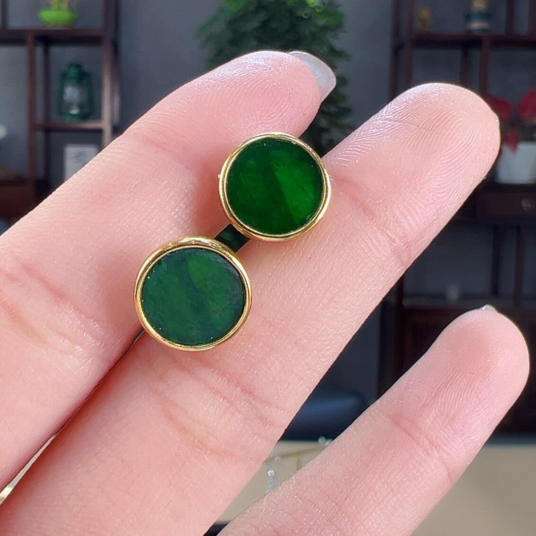 翡翠耳饰银S925镶嵌耳环