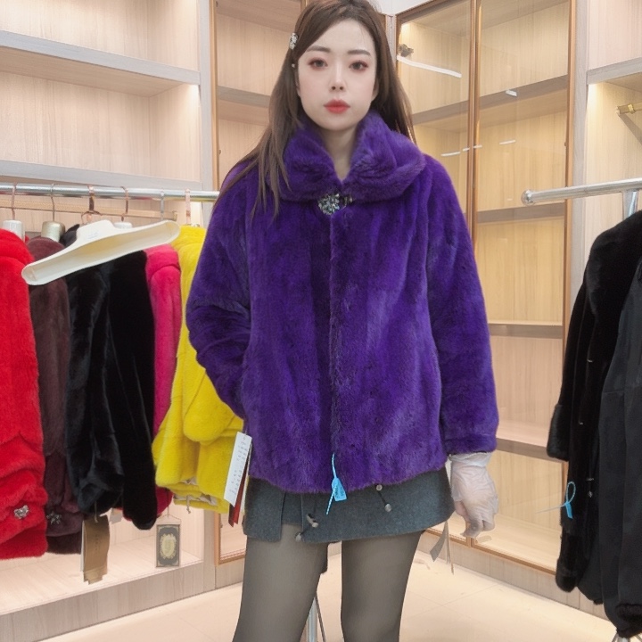 紫色翻领款貂皮yh0457