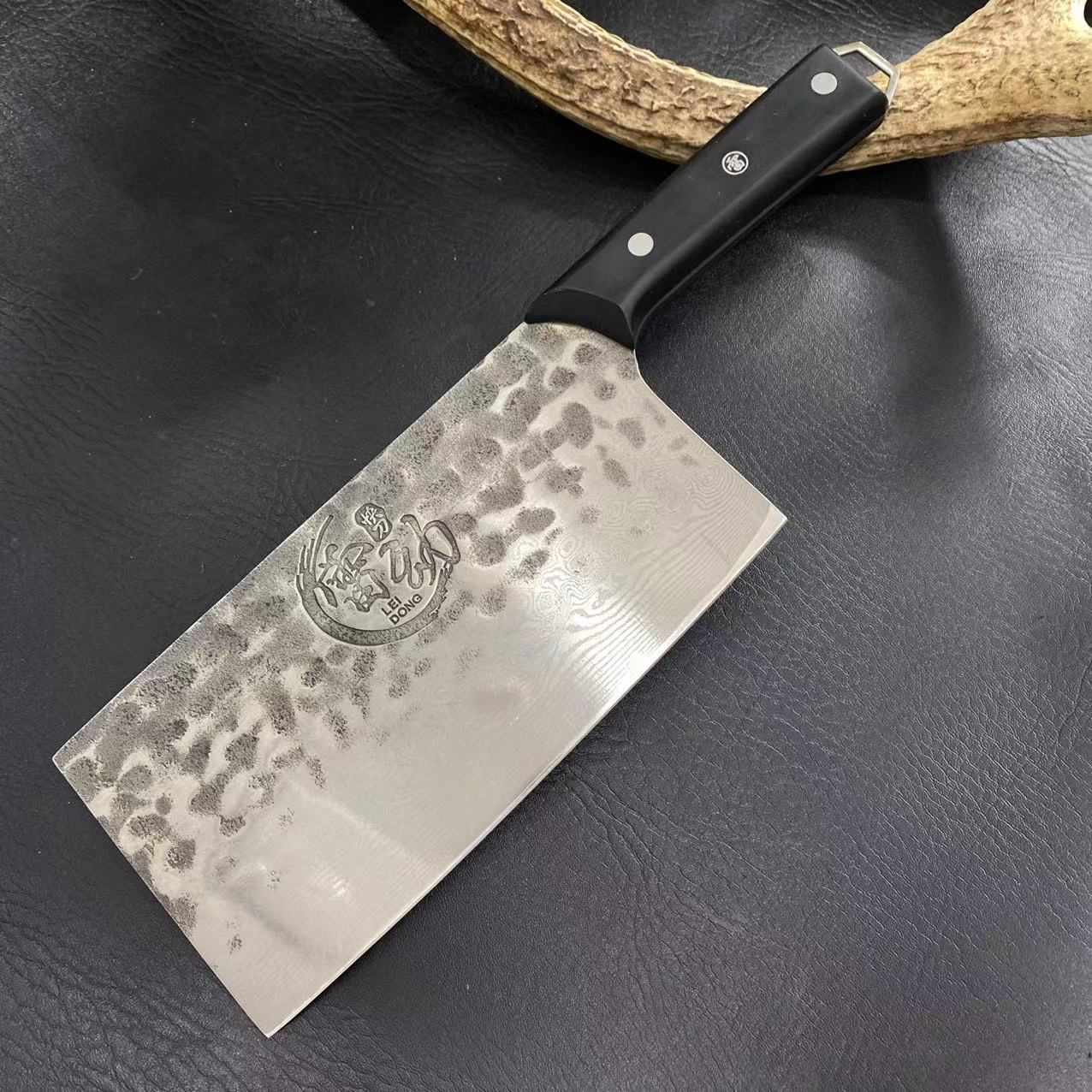 雷动真大马士革锻打斩切刀多用菜刀持久锋利耐磨家用商用
