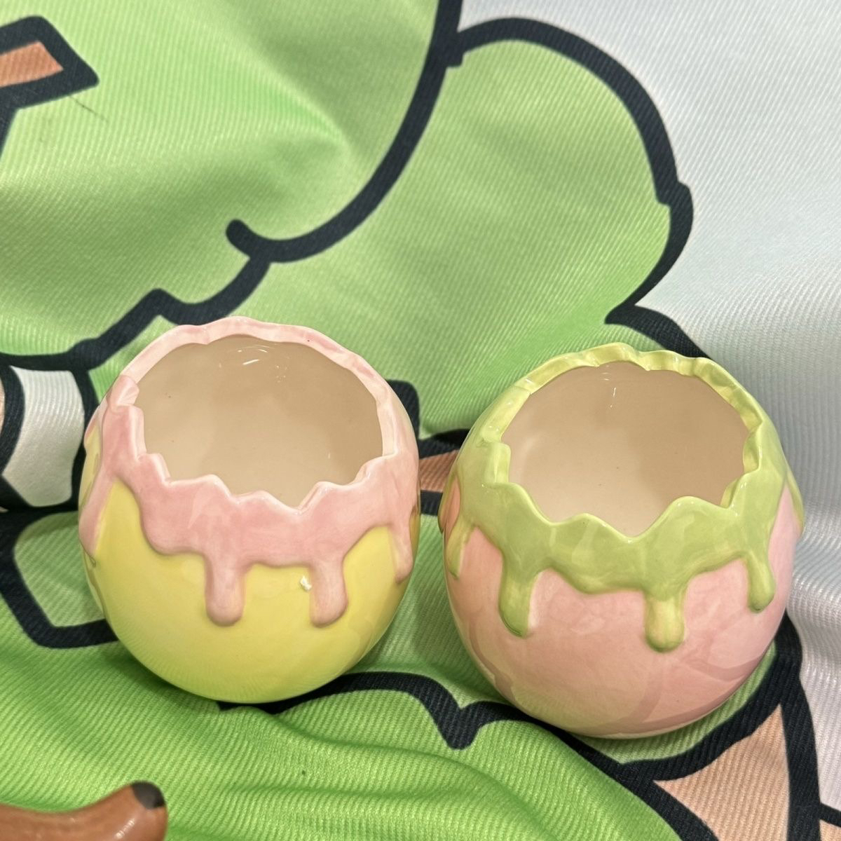 多肉花盆蛋壳流釉渐变彩色桌面装饰创意卡通收纳笔筒仓鼠造景摆件