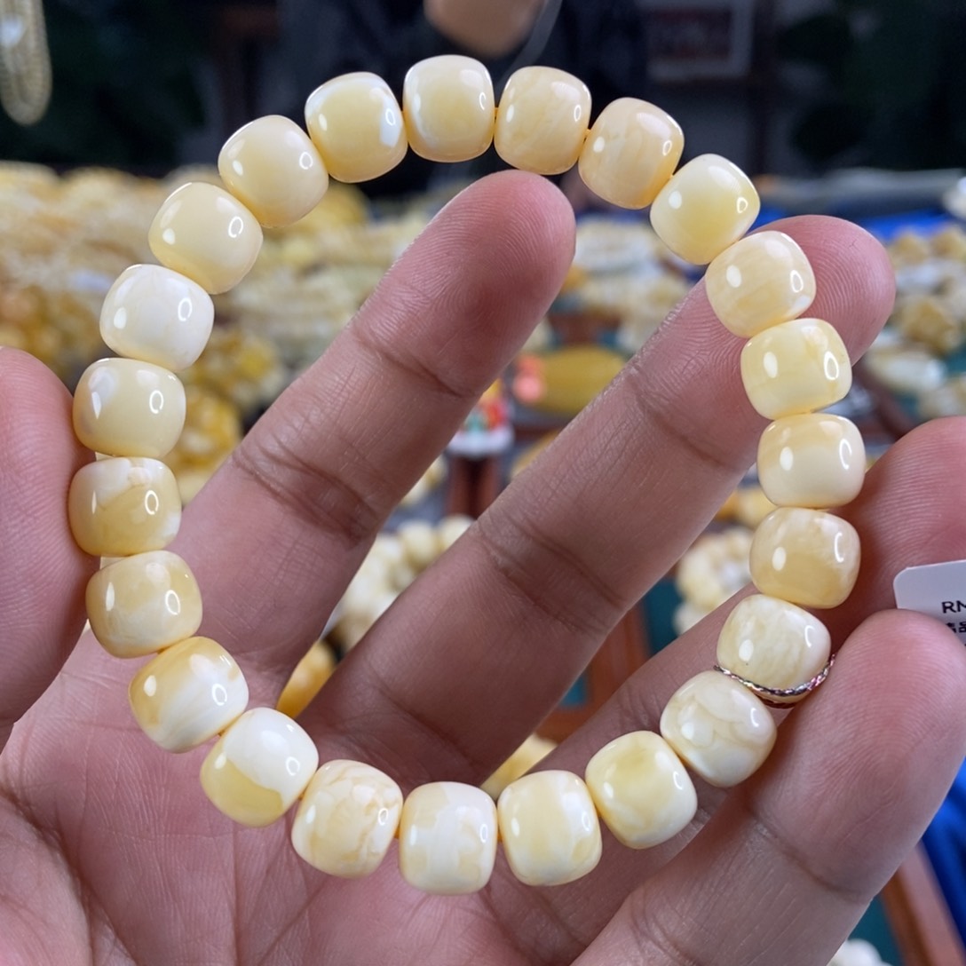 琥珀珠宝奇石未镶嵌10白花蜡手串13.68