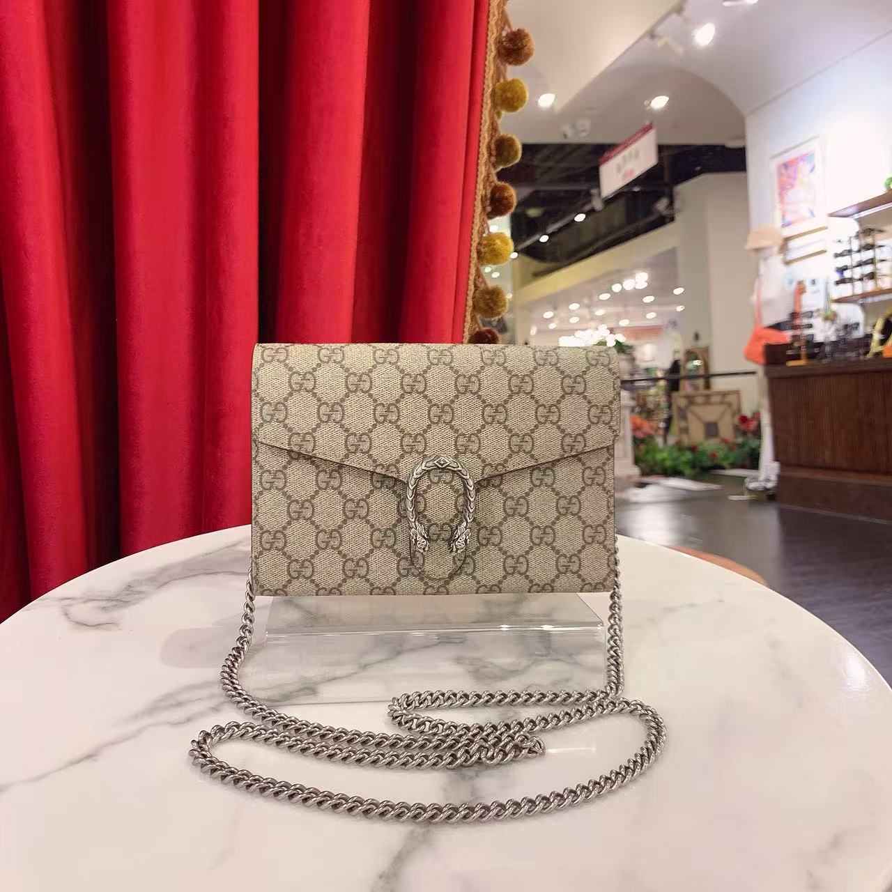 95新 GUCCI/古驰 GGS古驰酒神woc老花银扣单肩包/53706937
