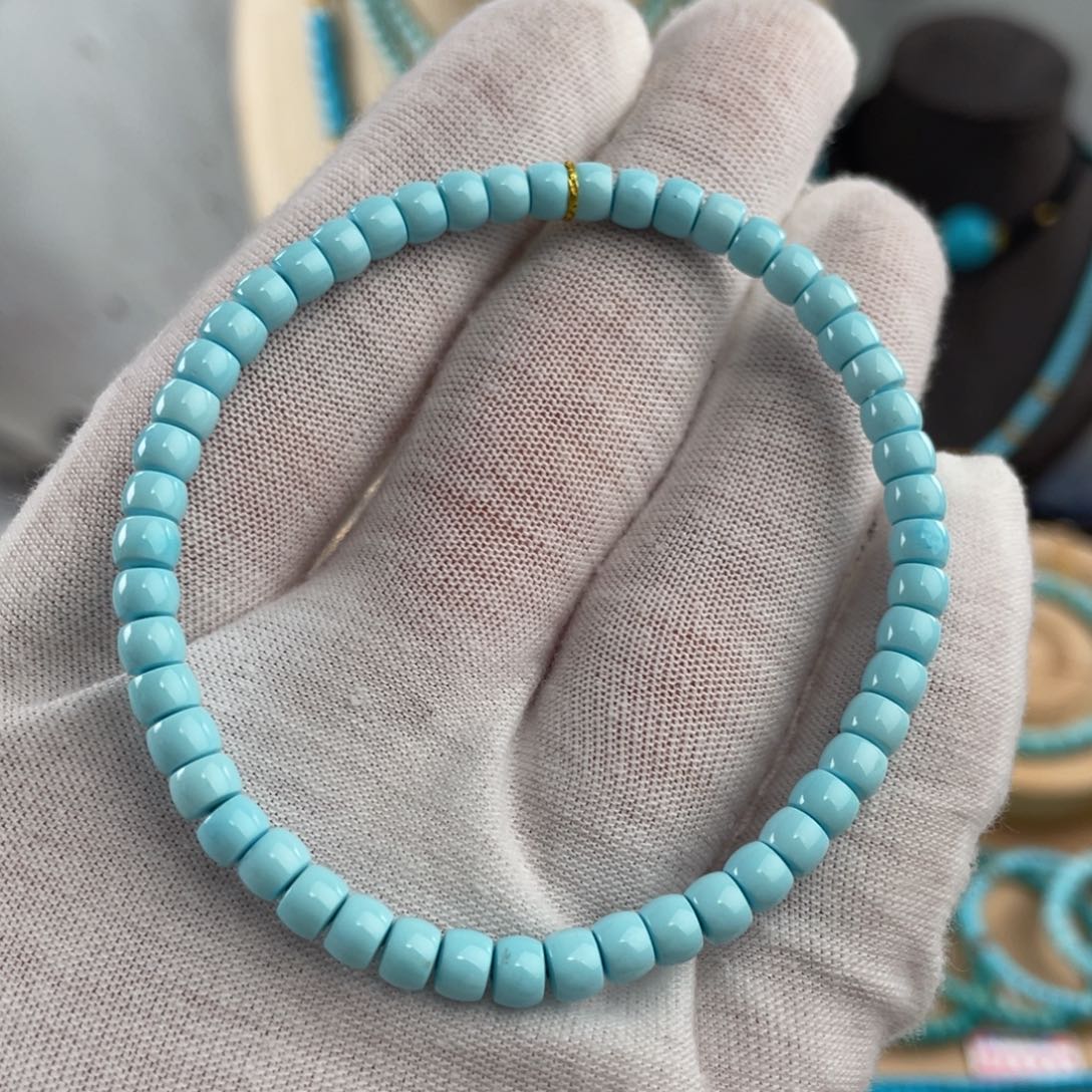 绿松石手链未镶嵌精品高瓷蓝直切卡4.6