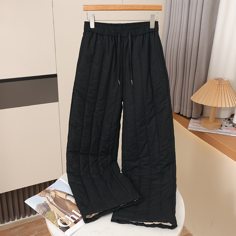 新疆长绒棉冬棉花直筒裤妈妈装纯色防寒裤保暖神器抽绳细带休闲裤