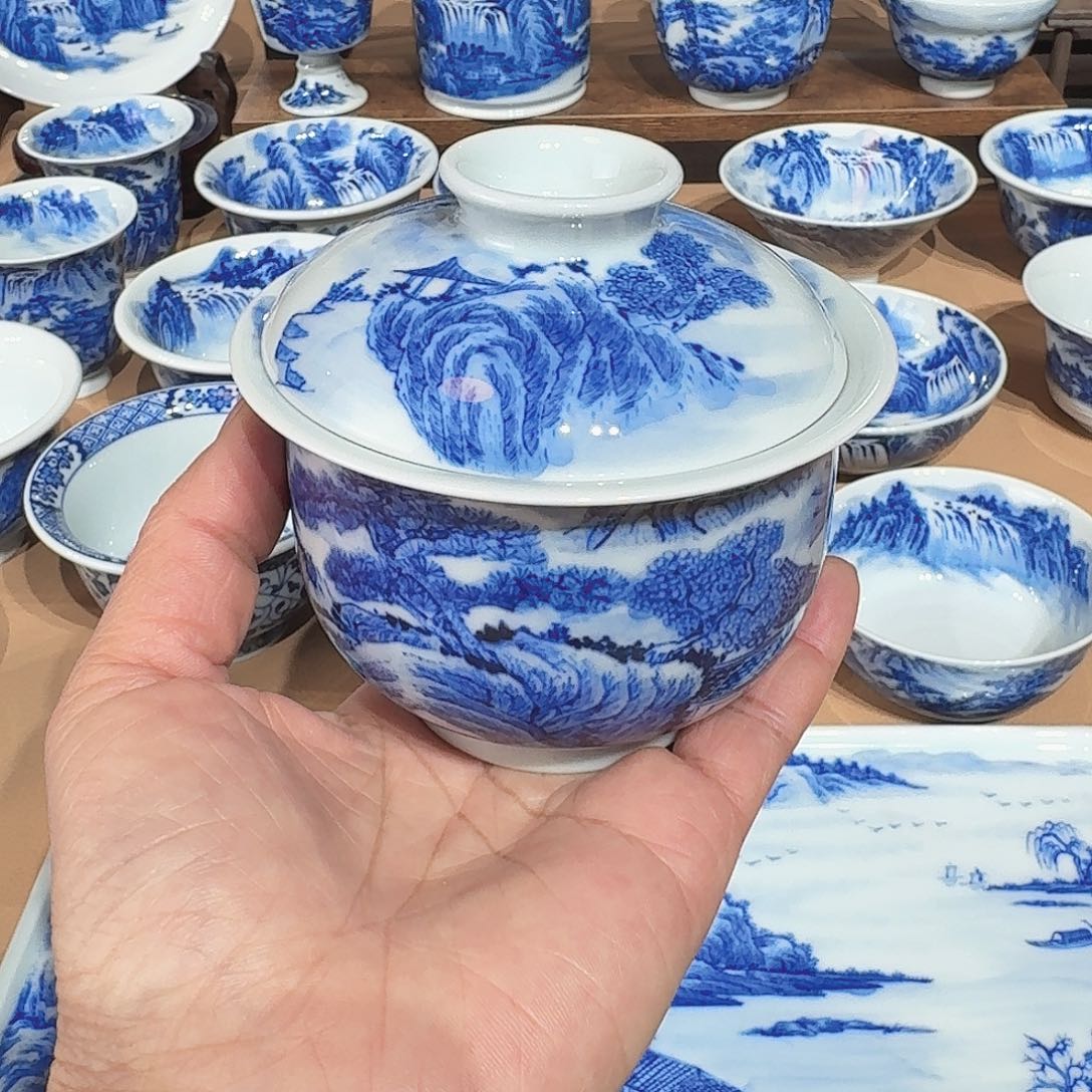 景德镇纯手绘盖碗微瑕