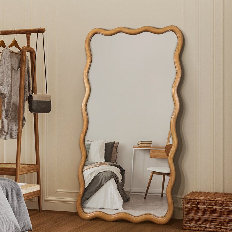 波浪异形大镜子全身镜挂墙实木穿衣镜壁挂式高级感网红试衣镜家用