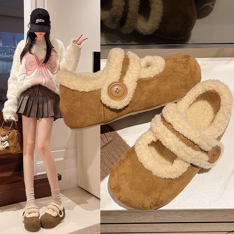 魔术贴毛毛鞋女2025冬季新款内增高勃肯鞋加绒保暖厚底羊羔毛棉鞋