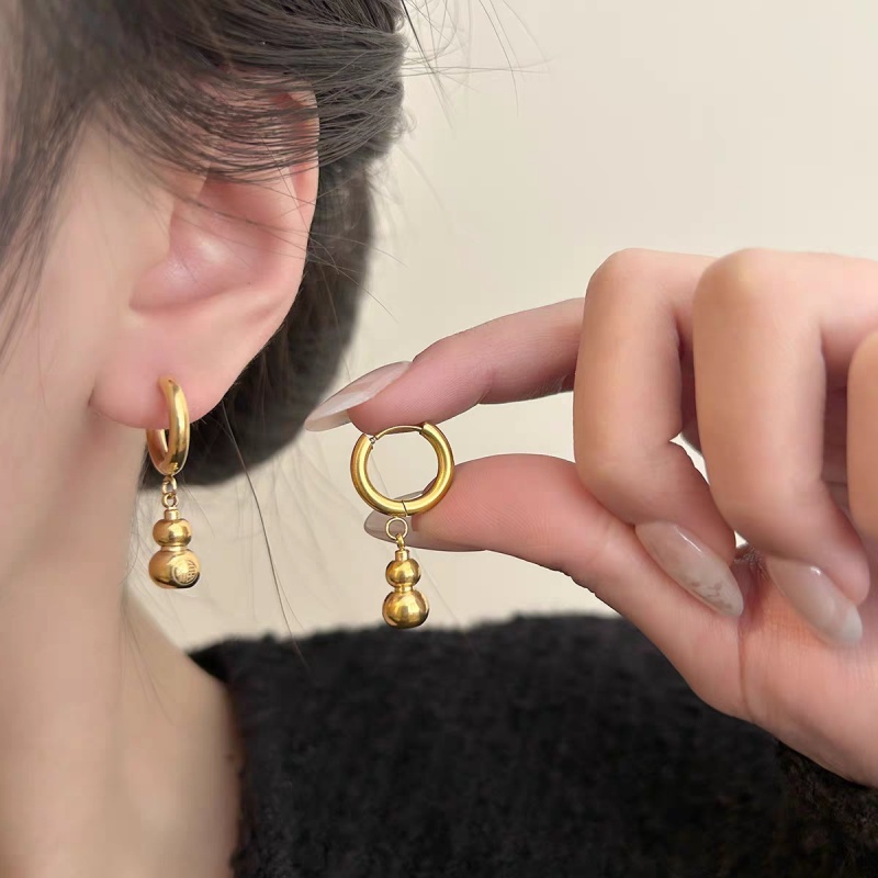 钛钢耳饰 杨幂同款金色立体葫芦精致气质耳圈高品质不掉色耳环女